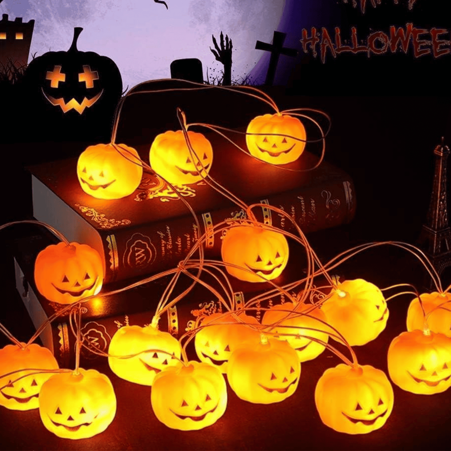 🎃Pack 3 guirnaldas calabaza led premium y 3 lámparas decorativas: AMBIENTES MÁGICOS Y MEMORABLES ❤️ ~ 60% OFF🎃🔥