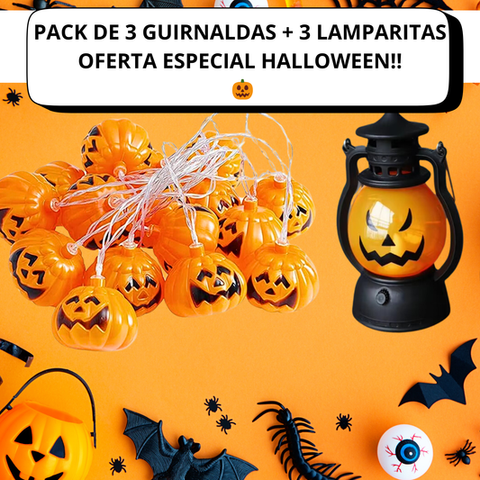 🎃Pack 3 guirnaldas calabaza led premium y 3 lámparas decorativas: AMBIENTES MÁGICOS Y MEMORABLES ❤️ ~ 60% OFF🎃🔥